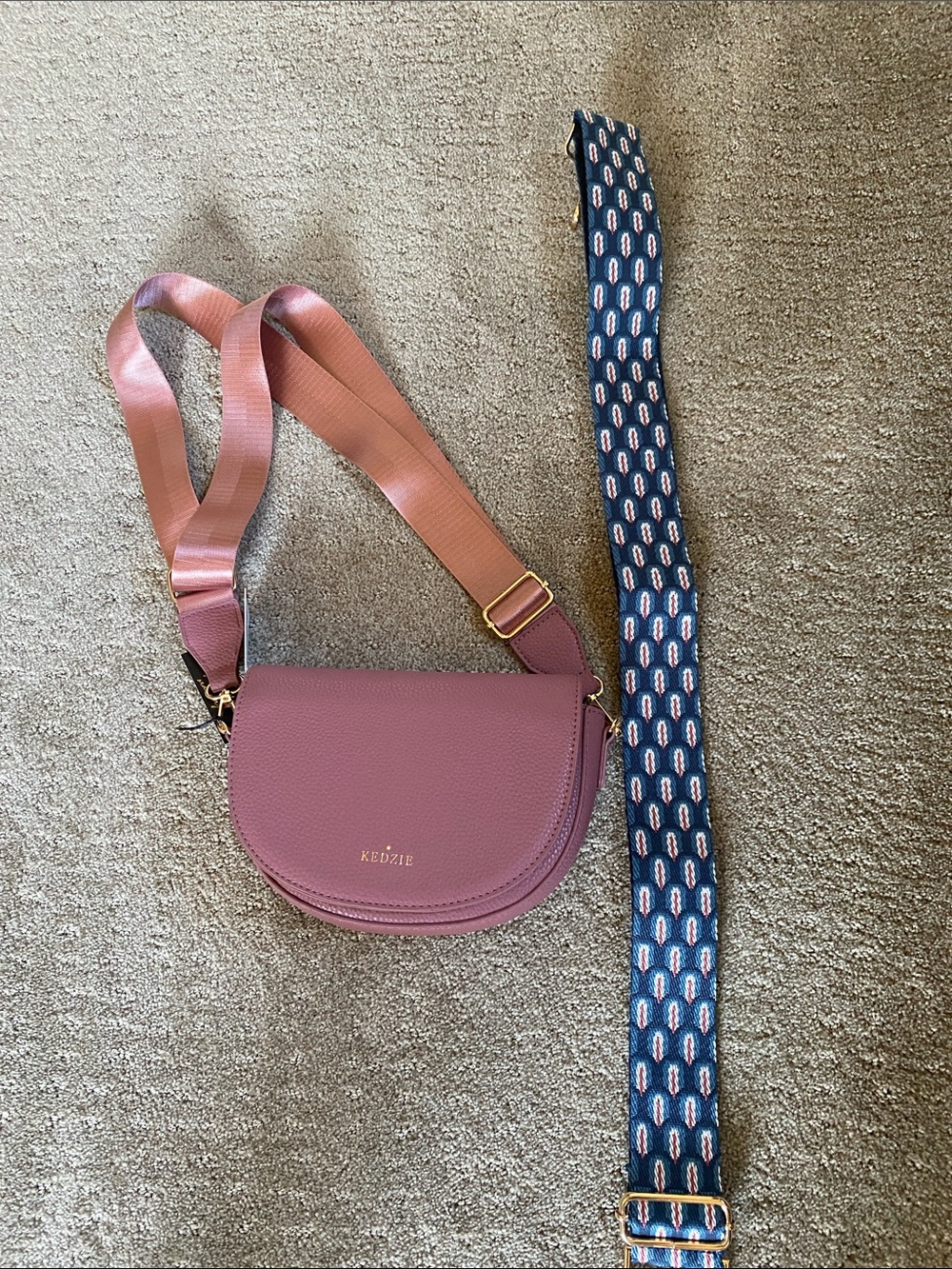 Kedzie Dusty Rose Pebbled Leather Crossbody Bag with Adjustable Strap